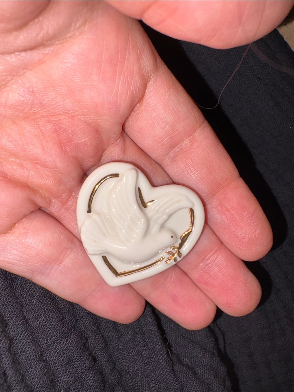 Lenox White Porcelain Heart Brooch with Gold Dove Accent